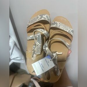 Call It Spring Tan and Ivory Snake-Print Slingback Sandals